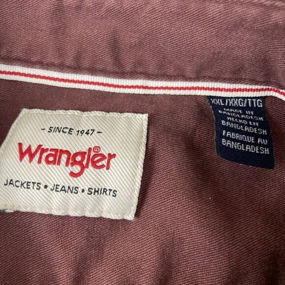 Wrangler Button Up Chambray Shirt Men’s 2XL Cotton Stretch Long Sleeve Maroon - Picture 6 of 10